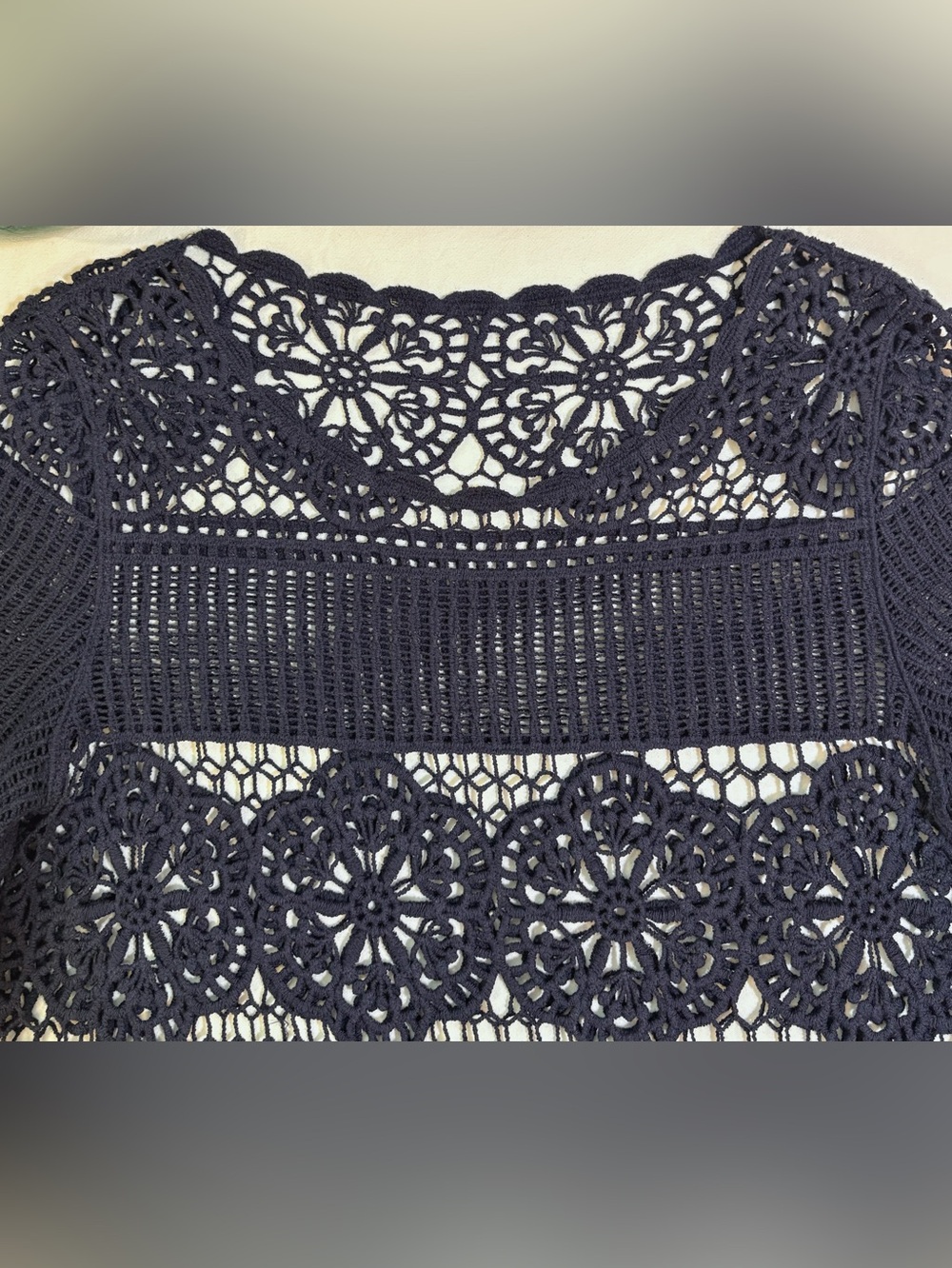 Anthropologie James Coviello Janice Crochet Lace Top Navy Blue Small S - Picture 3 of 9